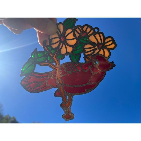 Red Bird w/ floral tree branch window catcher/ sun catcher. Birds. Decor - Picture 4 of 6